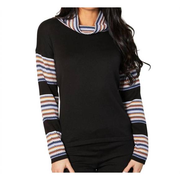 NEW ANGEL APPAREL long sleeve cowl neck sweater in black/multi - Picture 1 of 3